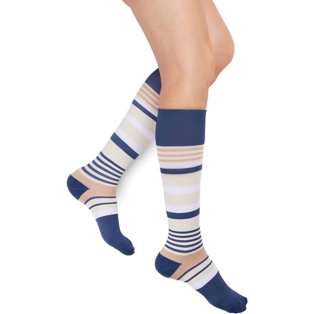 Rejuva Motley Stripe 15-20 mmHg Compression Socks, Navy/Beige