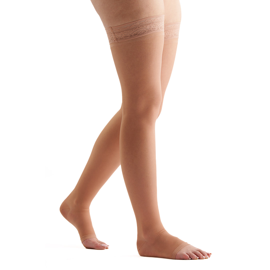 Womens Open Toe Compression Stockings 30-40mmHg for Edema, DVT - Black,  Medium 