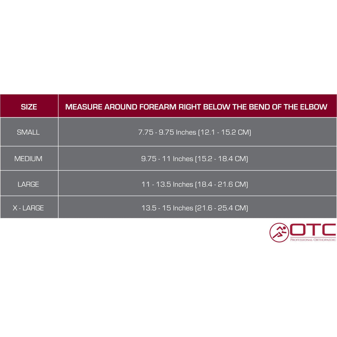 OTC Neoprene Elbow Support - Strap, Size Chart