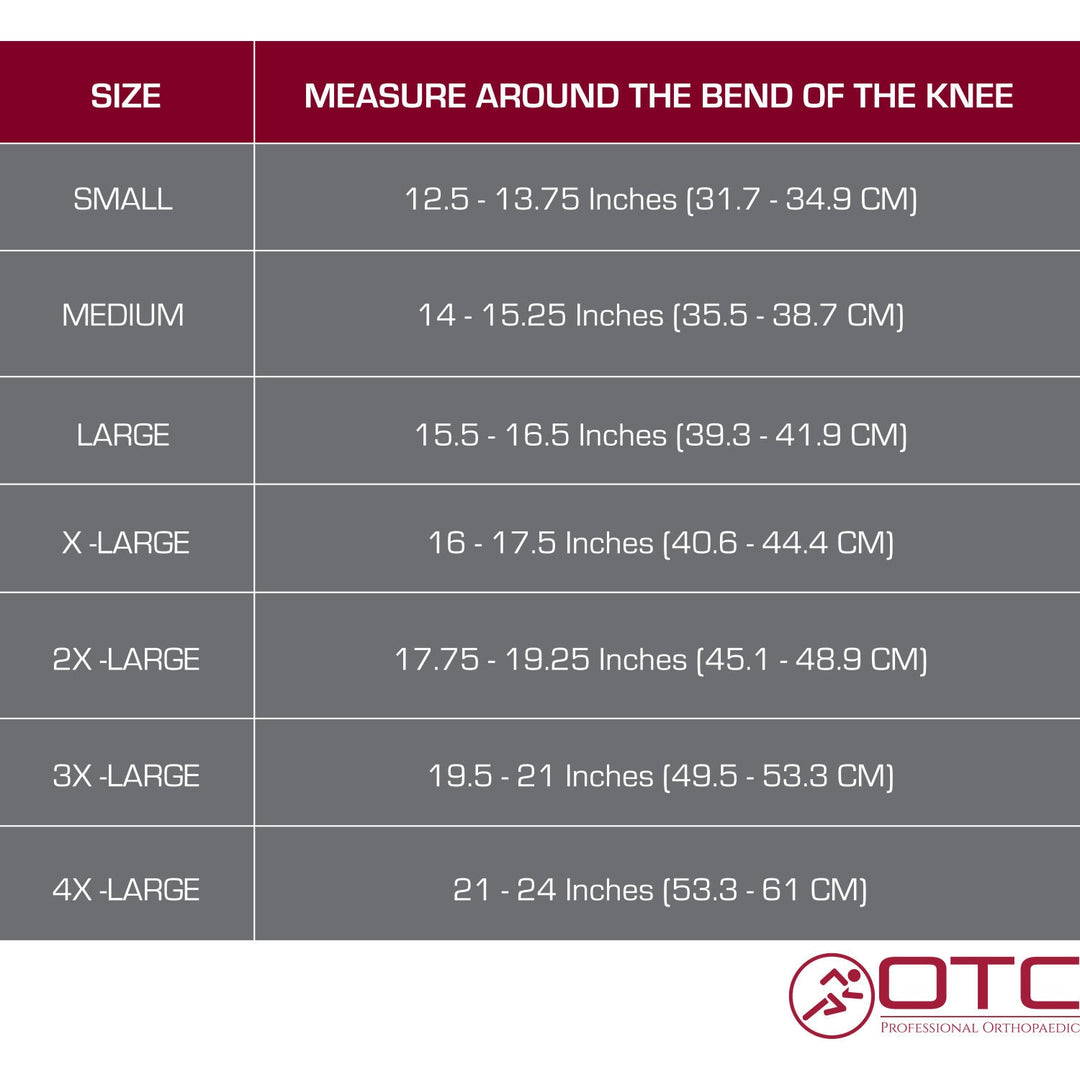 OTC Orthotex Knee Stabilizer - ROM Hinged Bars, Size Chart