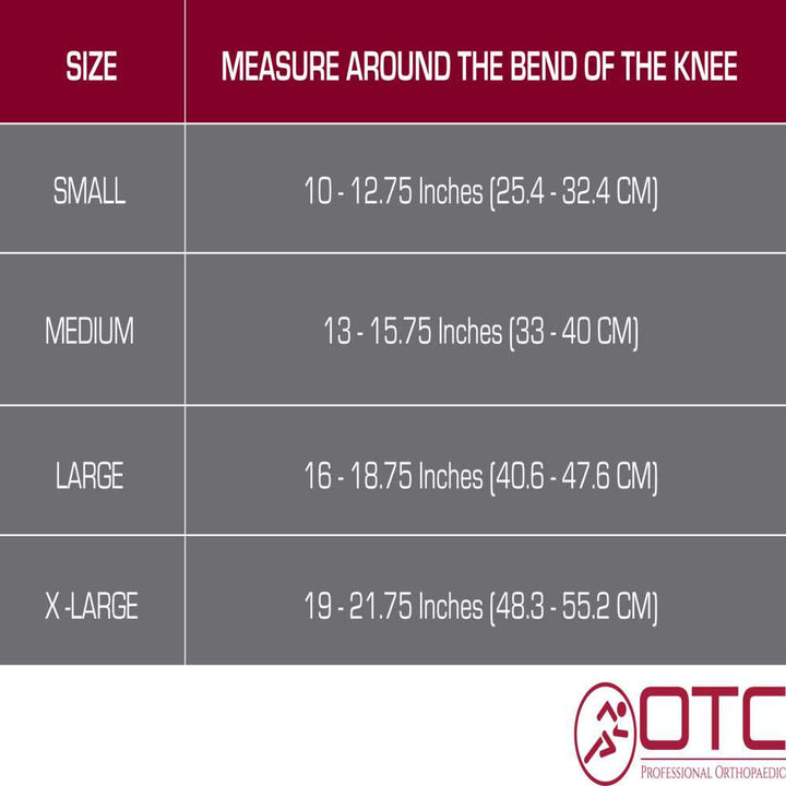 OTC Neoprene Knee Sleeve - Hor-shu Pad, Hinged Bars, Size Chart